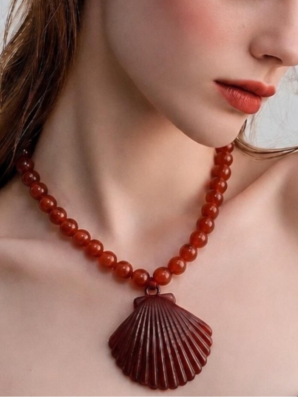 Mayamar Wine Red Agate Shell Pendant Necklace (NWT)
